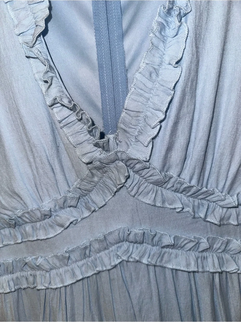 Powder Blue Ruffle V-Neck Mini Dress - Picture 3 of 7
